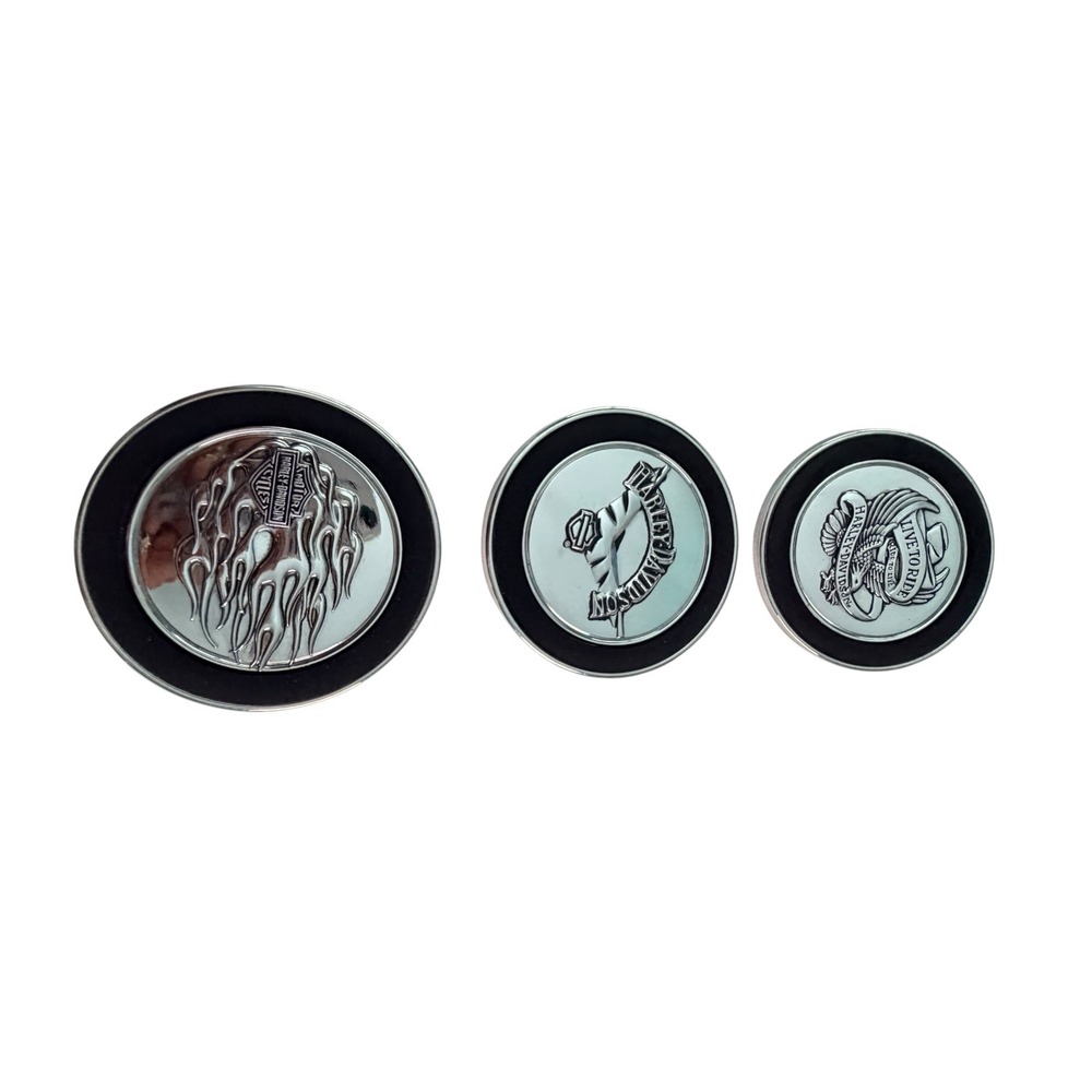 Harley-Davidson Medallions Set Silver Black‎ Biker Metal Flame Eagle Logo 2003